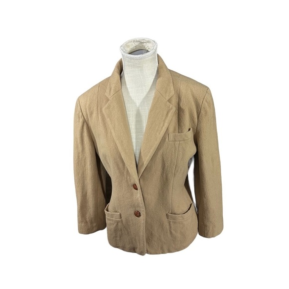 Kirkland Hall Union Made USA Women Camel Color 2 Button 100% Wool Blazer Sz 12 - Picture 1 of 14